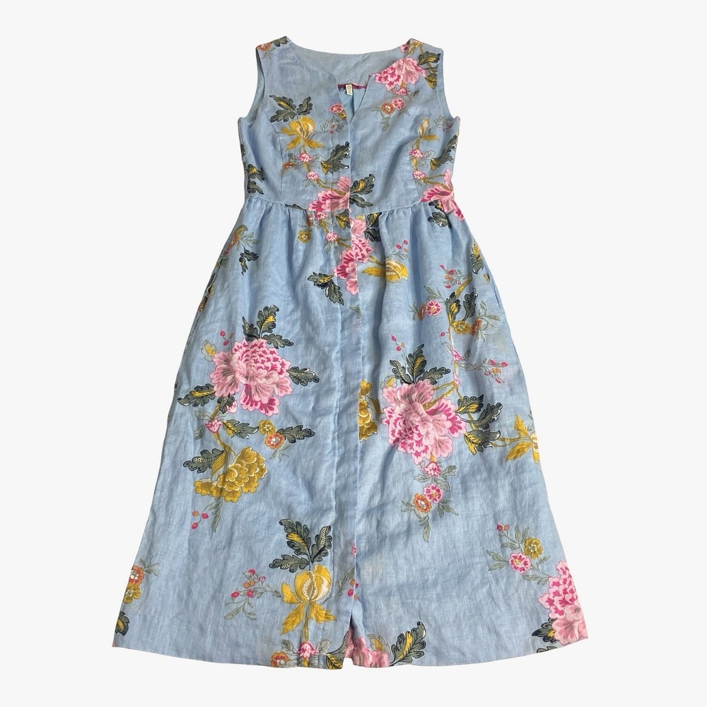 Joules Blue Floral Midi Dress with Pink and Yellow Blooms